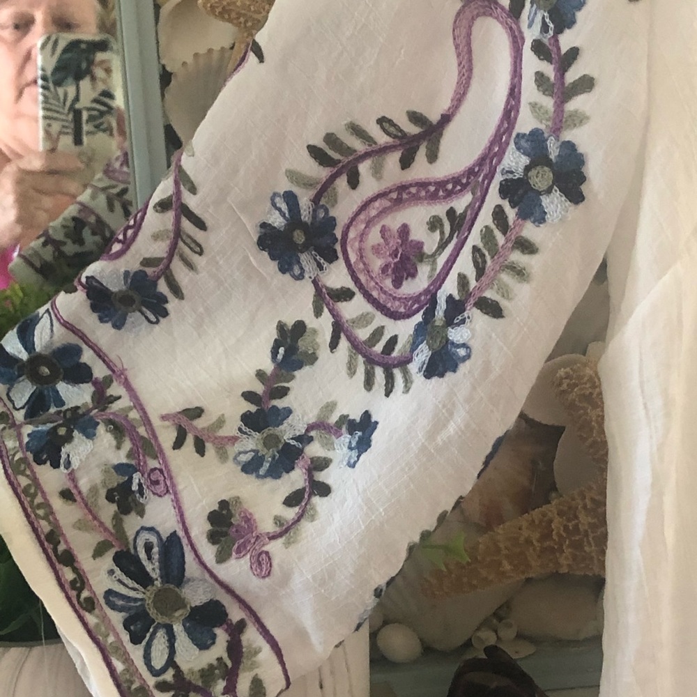New! Summer Sheer Gauze Top Gorgeous Purple Blue Embroidery Sleeves Plus 2X - Picture 3 of 8